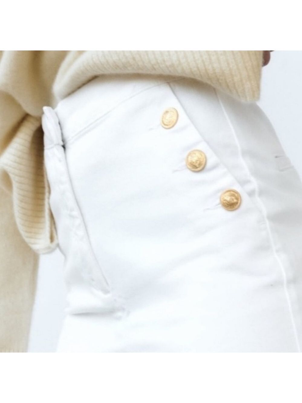 NWT Zara Gold Button Straight Leg White Jeans - Picture 6 of 11
